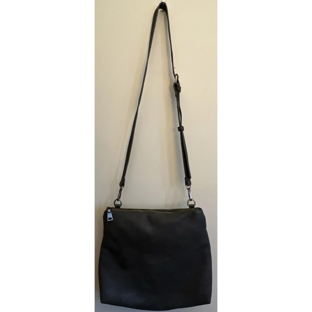 Antik Kraft Supple Faux Leather Crossbody Hobo Bag Dark Charcoal Grey Zipper